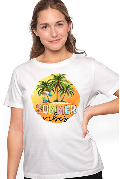 StoryGift Romania Tricou Femei Cu Mesajul "summer Vibes", Vara, Vacanta, Rela...