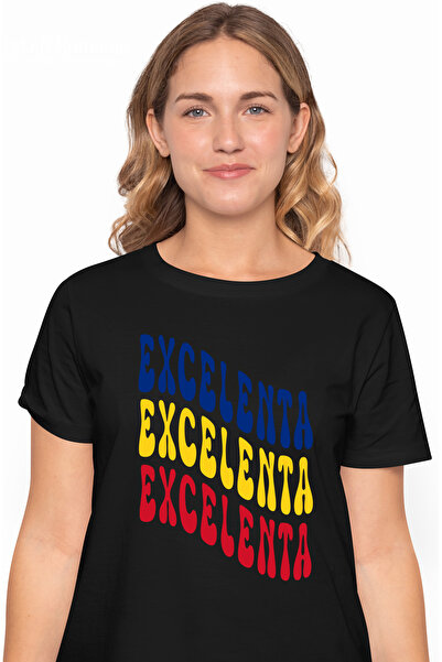 StoryGift Romania Tricou Femei Cuvantul Excelenta, in Culorile Steagului Roma...