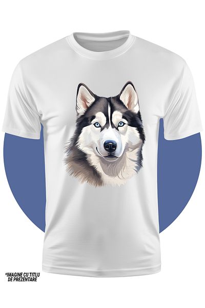 StoryGift Romania Tricou Copii Cu Un Catel Husky, Ilustratie, Jucaus, Curios, Pentru Iubitorii De Animale, O