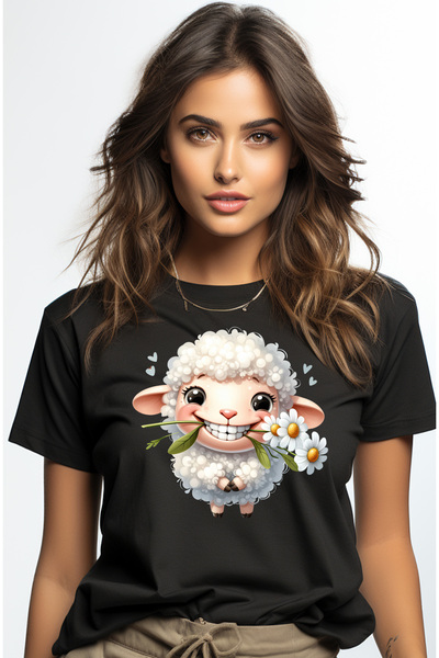 StoryGift Romania Tricou Femei cu o oita vesela, inimioare, tine niste floric...