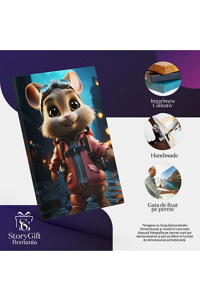 StoryGift Romania Tablou Canvas: Soricelul Curajos Imbracat In Roz Aflat In Oras La Lasarea Serii Pe Strazile In