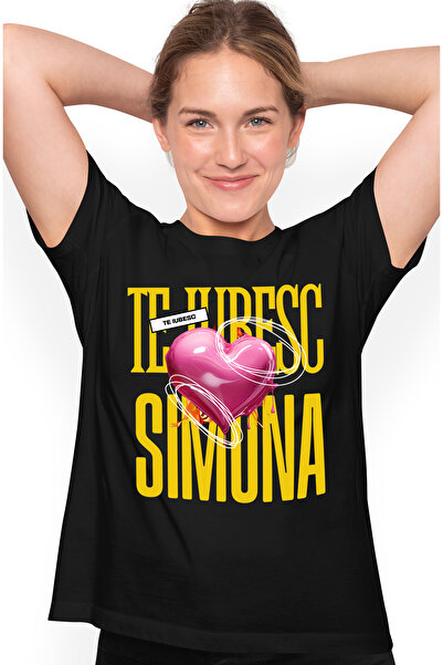 StoryGift Romania Tricou Femei Te Iubesc Simona, Dragoste, Inima, Iubire, Sfa...