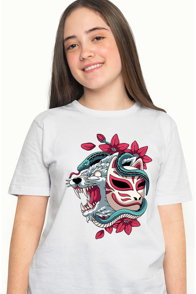 StoryGift Romania Tricou Femei Cu Sarpe, Floare, Lup, Masca, Multicolor cu im...