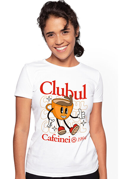 StoryGift Romania Tricou Femei Clubul Cafeinei ceasca de cafea fericita cu im...