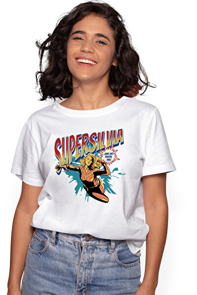 StoryGift Romania Tricou Femei Super Silvia, SuperErou Sunt Aici Pentru Tine, cu imprimeu pe Fata WHT_L