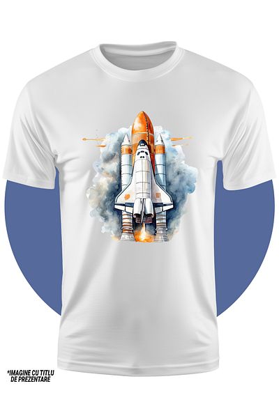 StoryGift Romania Tricou Copii Cu O Racheta Care Pleaca Spre Luna, Ilustratie, Astronomie, Astronauti, Desco