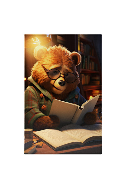 StoryGift Romania Tablou Canvas: Cititorul Pufos , Un Urs Care Citeste Cartea Preferata Cu Ochelari De Vedere Pi
