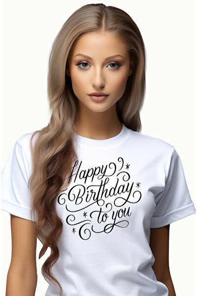 StoryGift Romania Tricou Femei cu o urare in engleza "Happy birthday to you" - la multi ani cu im WHT_M