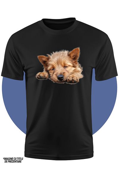 StoryGift Romania Tricou Copii Cu Un Catel Maro Blanos Care Doarme, Ilustratie, Lene, Oboseala, Fara Chef, O