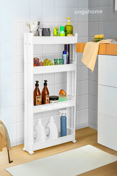 ongu home Slim Raf 4 Katlı Çok Amaçlı Tekerlekli Organizer Mutfak Rafı Banyo ...
