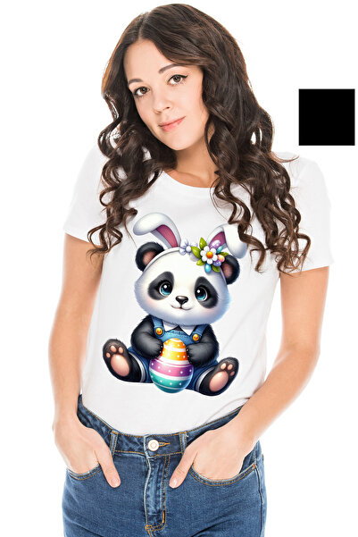 StoryGift Romania Tricou Femei cu un ursulet Panda vesel, ilustratie, ou vops...