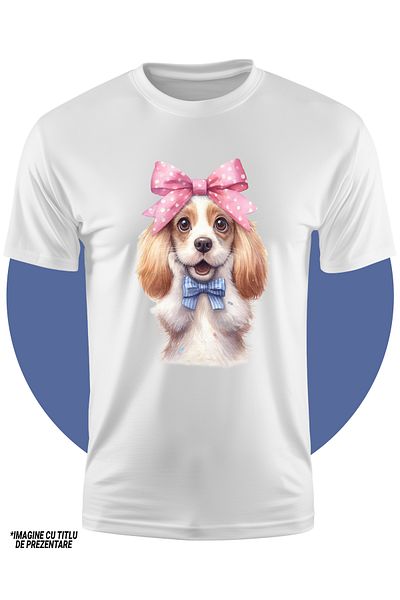StoryGift Romania Tricou Copii Cu Un Catel Uimit, Ilustratie, Funda, Speriat, Incantat, Blanos, Alb, Portoca
