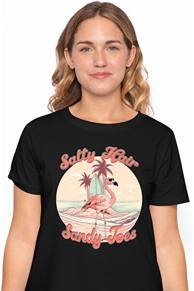 StoryGift Romania Tricou Femei cu mesajul "Salty hair, sandy toes", vara, vac...