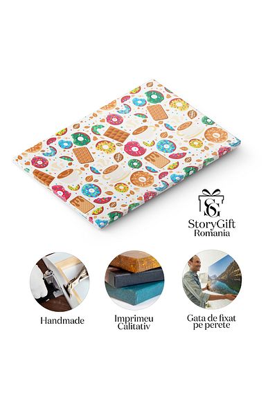 StoryGift Romania Canvas Print: Illustration of a Delicious Donut Next to a Coffee, in a Creative Presentation