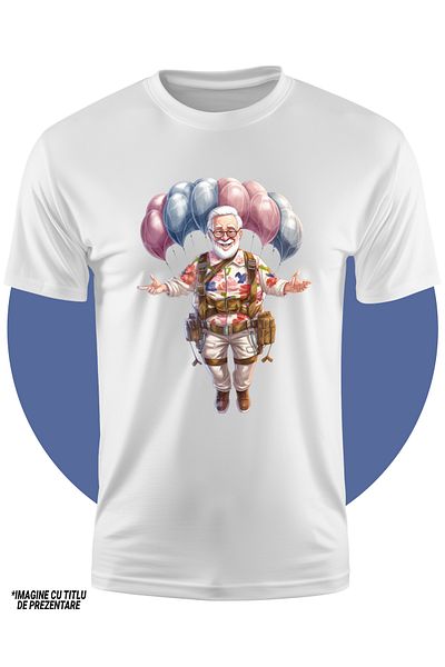 StoryGift Romania Tricou Copii Cu Un Bunic, Ilustratie, Se Da Cu Parasuta, Senzatii Tari, Sport Extrem, Feri