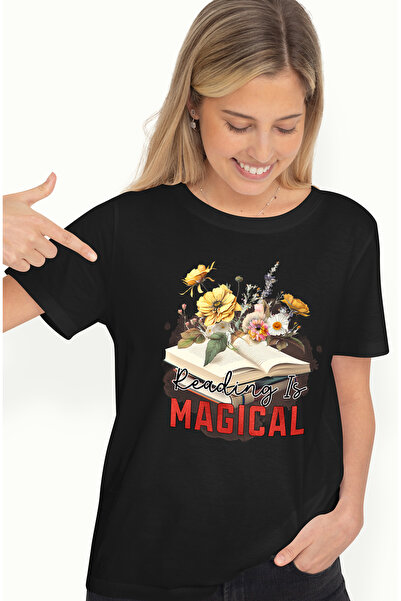 StoryGift Romania Tricou Femei cu mesajul "Reading is magical", carte, ilustr...