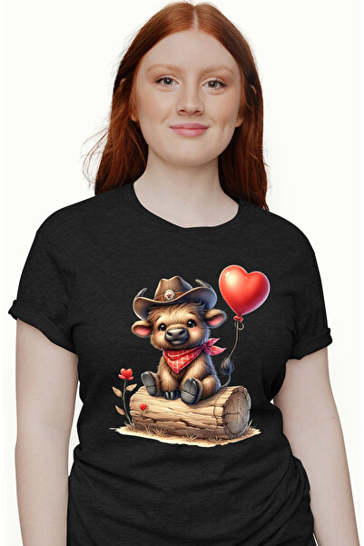 StoryGift Romania Tricou Femei cu un pui de zimbru cu palarie de cowboy, ilus...