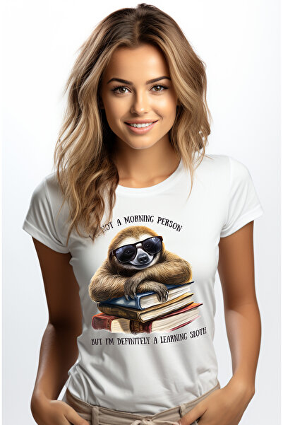 StoryGift Romania Tricou Femei cu un sloth/lenes care are niste carti, ilustr...