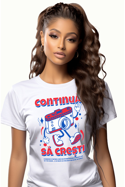 StoryGift Romania Tricou Femei aparat foto mergator, text continua sa cresti ...