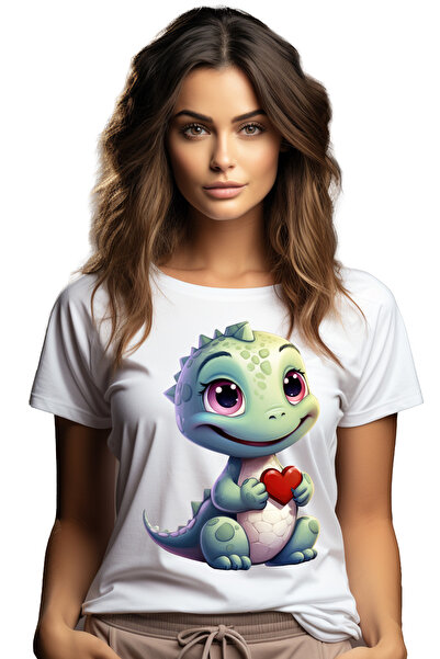 StoryGift Romania Tricou Femei cu un dinozaur micut, verde, ilustratie, tine ...