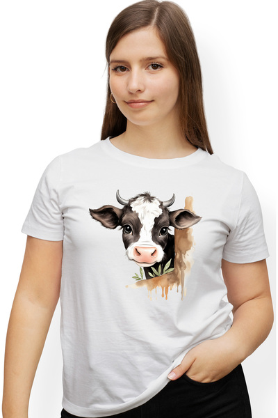 StoryGift Romania Tricou Femei cu o vacuta care se uita surprinsa, ilustratie...