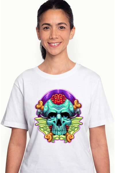 StoryGift Romania Tricou Femei Cu Craniu, Creier, Oase, Ciuperci, Abstract, M...