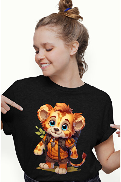 StoryGift Romania Tricou Femei cu un pui de jaguar fericit, ilustratie, explo...