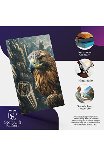 StoryGift Romania Tablou Canvas Chip De Vulture Cu Ochii Portocalii Si Privire Furioasa Cu Ciocul Negru Ascutit