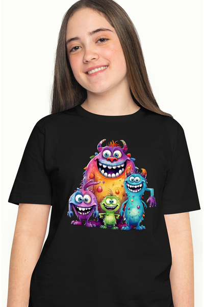 StoryGift Romania Tricou Femei cu niste monstri veseli, ilustratie, bucurie, ...