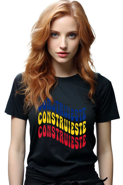 StoryGift Romania Tricou Femei Cuvantul Construieste, in Culorile Steagului R...