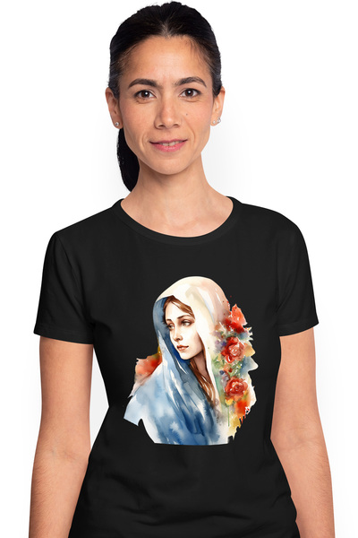 StoryGift Romania Tricou Femei cu Maica Domnului, religie, ilustratie, credin...