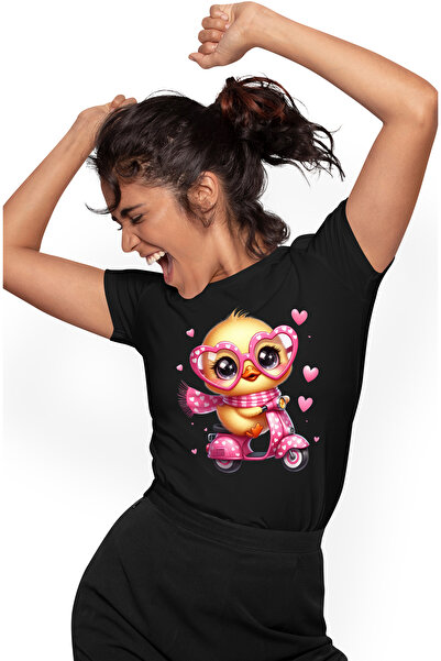 StoryGift Romania Tricou Femei cu un puisor de gaina care merge cu scuterul, ...