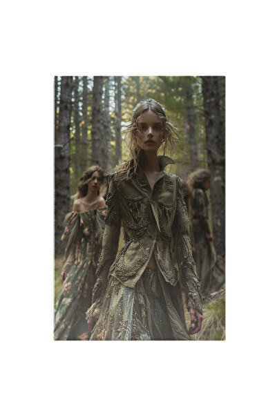 StoryGift Romania Tablou Canvas: Ielele Din Pădurea Bântuită Siluete Feminine În Rochii Pământii Frumuseți Pictur