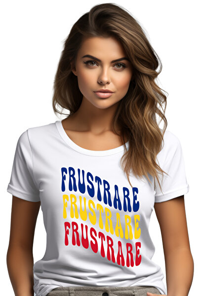 StoryGift Romania Tricou Femei Cuvantul Frustrare, in Culorile Steagului Roma...