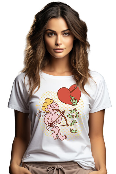 StoryGift Romania Tricou Femei Cu Cupidon, Inima Rupta Franta Din Cauza Banil...