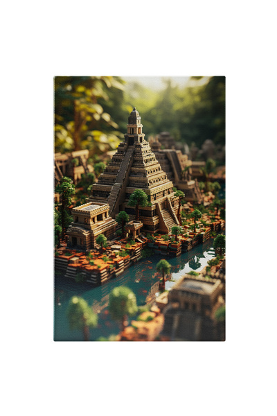 StoryGift Romania Tablou Canvas: Constructie Stil Piramida Lego In Padure Copaci Tempolu Pictura Digitala
