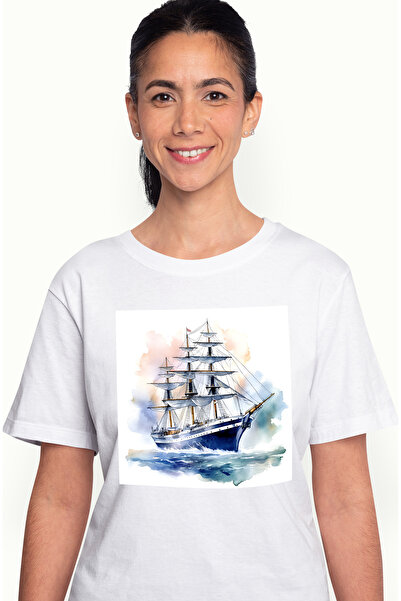 StoryGift Romania Tricou Femei cu un vapor care navigheaza intr-o zi linistit...