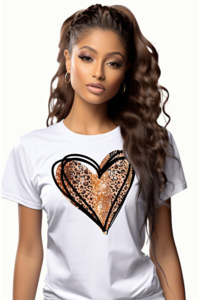 StoryGift Romania Tricou Femei cu inima, Valentine's Day, ilustratie, ca auru...