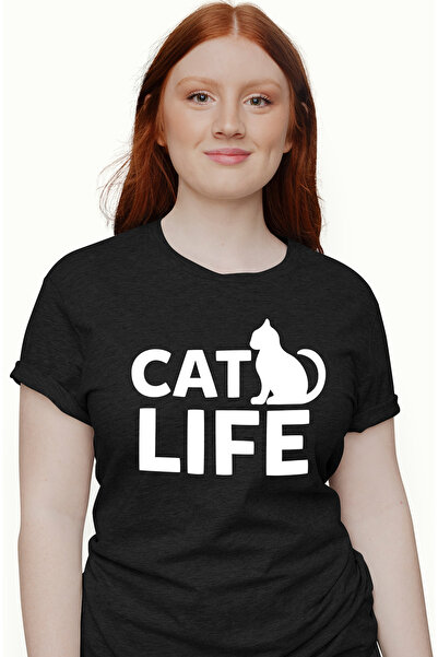 StoryGift Romania Tricou Femei cu o pisica si textul in engleza "Cat life" - ...