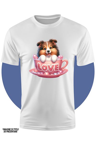 StoryGift Romania Tricou Copii Cu Un Catel Care Sta Intr-o Ceasca, Ilustratie, Mesajul "love", Roz, Fericire