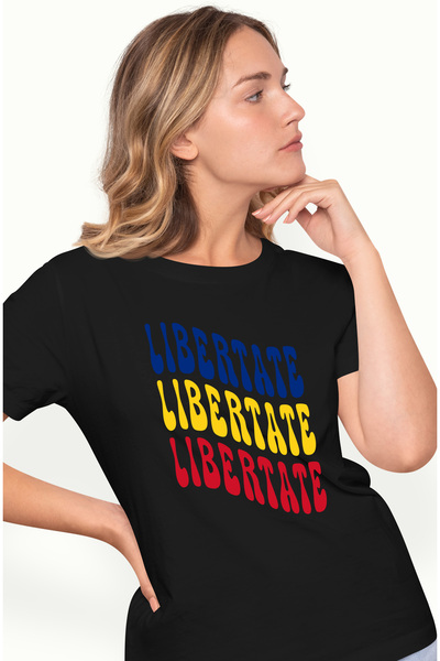 StoryGift Romania Tricou Femei Cuvantul Libertate, in Culorile Steagului Roma...