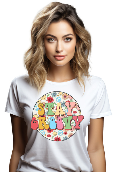 StoryGift Romania Tricou Femei cu mesajul "Stay groovy", stilul hippie, cultu...