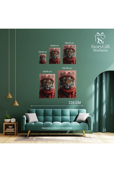 StoryGift Romania Canvas Painting 60 x 40CM Whiskers and Wisdom The Gaze of the Clothed Tiger Reinterpretation,STG.