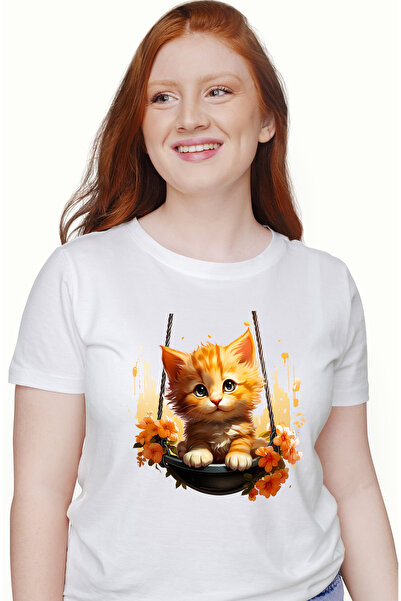 StoryGift Romania Tricou Femei cu un pisoi care se da in leagan, ilustratie, ...