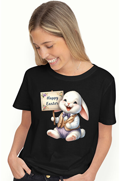StoryGift Romania Tricou Femei cu un iepuras vesel, mesajul "Happy Easter", i...