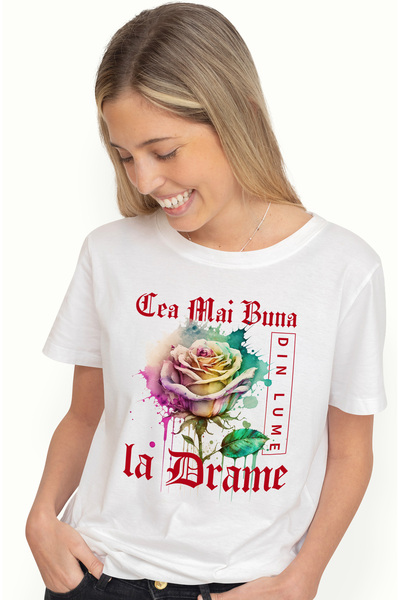 StoryGift Romania Tricou Femei Cu Textul Cea Mai Buna la Drame, Din Lume, Flo...