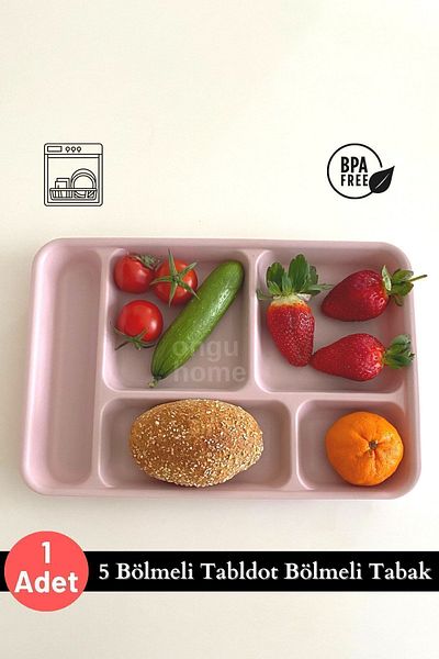 ongu home Five Compartment Table D'hôte Plate Washable Food Plate Food Plate Breakfast Plate (PINK)