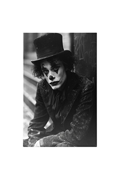 StoryGift Romania Tablou Canvas: Jocker-ul Suparat Cu Joben Si Imbracat In Costum Elegant, Alb-negru Pictura Di