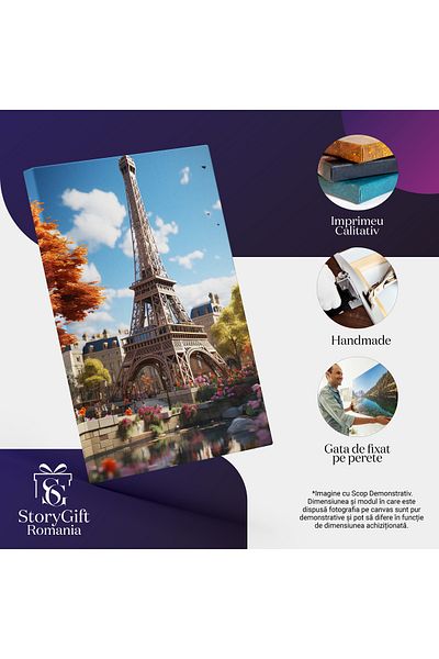 StoryGift Romania Tablou Canvas: Zi Insorita In Paris Turnul Eiffel Copaci Colorati Oasul Iubirii Pictura Digita