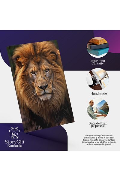 StoryGift Romania Tablou Canvas: Regele Junglei - Fotografie Serios Atent Pictura Digitala